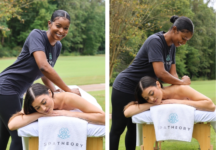 Licensed therapist performing gentle Swedish massage relaxation strokes on a client's back